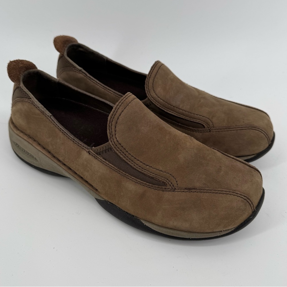 MERRELL Performance Coffee Nubuck Leather Primo Moc II Slip On Loafers Shoes 9.5